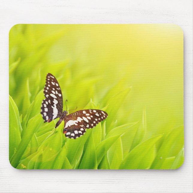 Butterfly sitting on a fresh green grass mouse mat (Front)