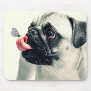 Butterfly Sitting on Pugs Tongue Mouse Mat