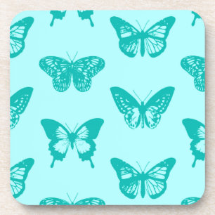 Butterfly sketch, aqua and turquoise coaster
