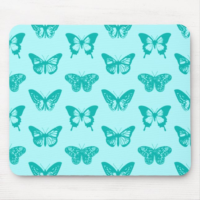 Butterfly sketch, aqua and turquoise mouse mat (Front)
