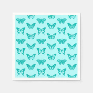 Butterfly sketch, aqua and turquoise napkin