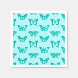 Butterfly sketch, aqua and turquoise napkin