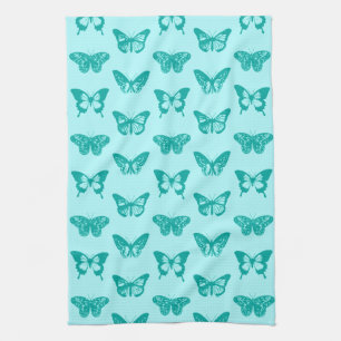 Butterfly sketch, Aqua and Turquoise Tea Towel