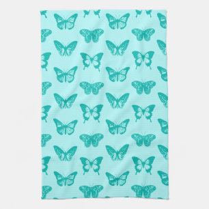 Butterfly sketch, aqua and turquoise tea towel
