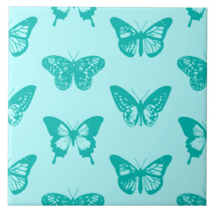 Butterfly sketch, aqua and turquoise tile