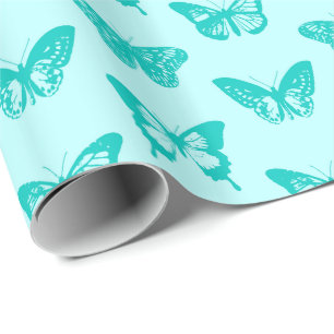 Butterfly sketch, aqua and turquoise wrapping paper