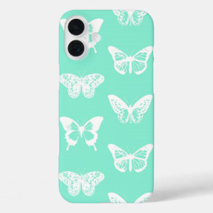 Butterfly sketch, aqua and white iPhone 16 plus case
