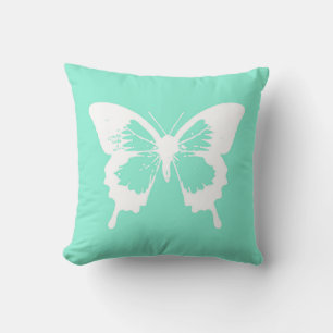 Butterfly sketch, aqua and white cushion