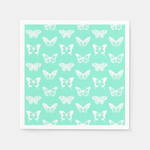 Butterfly sketch, aqua and white napkin