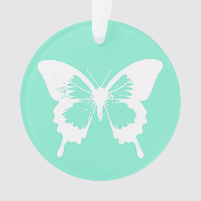 Butterfly sketch, aqua and white ornament (Front)