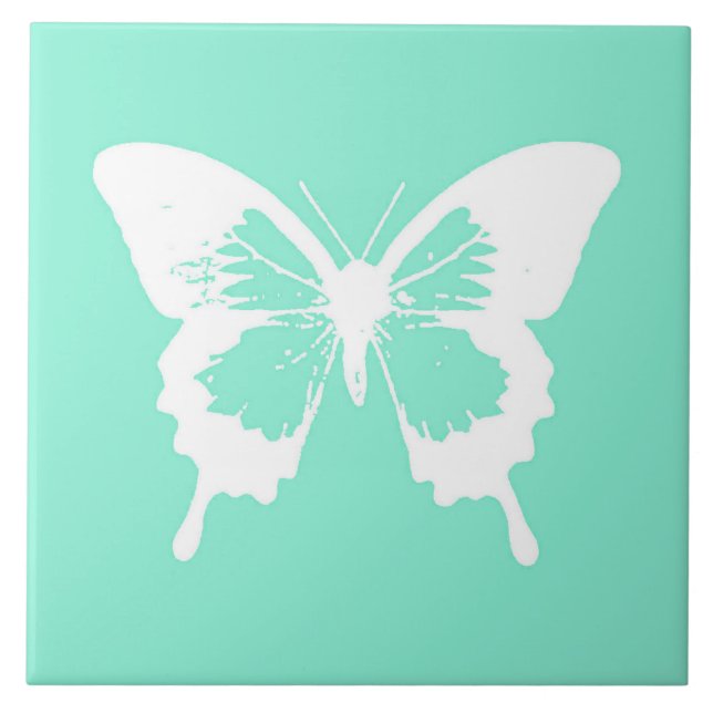 Butterfly sketch, aqua and white tile (Front)