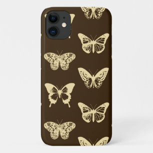 Butterfly sketch, beige on chocolate brown iPhone 11 case