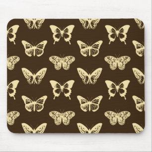 Butterfly sketch, beige on chocolate brown mouse mat