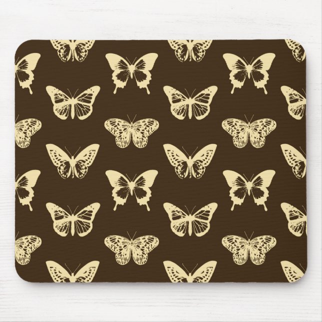 Butterfly sketch, beige on chocolate brown mouse mat (Front)