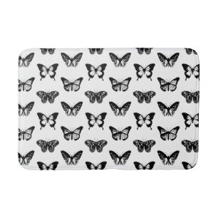 Butterfly sketch, black and white bath mat