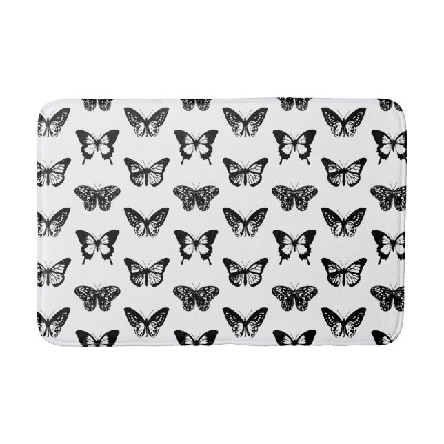 Butterfly sketch, black and white bath mat (Front)