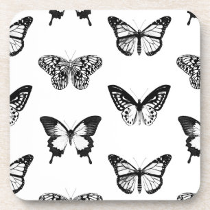 Butterfly sketch, black and white coaster