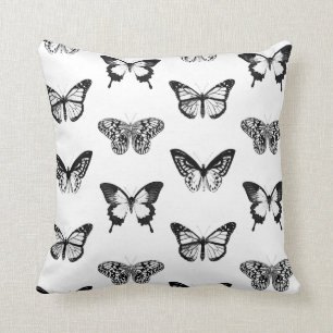 Butterfly sketch, black and white cushion