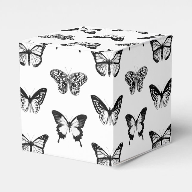 Butterfly sketch, black and white favour box (Front Side)