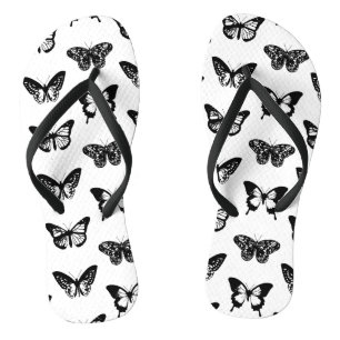 Butterfly sketch, black and white flip flops