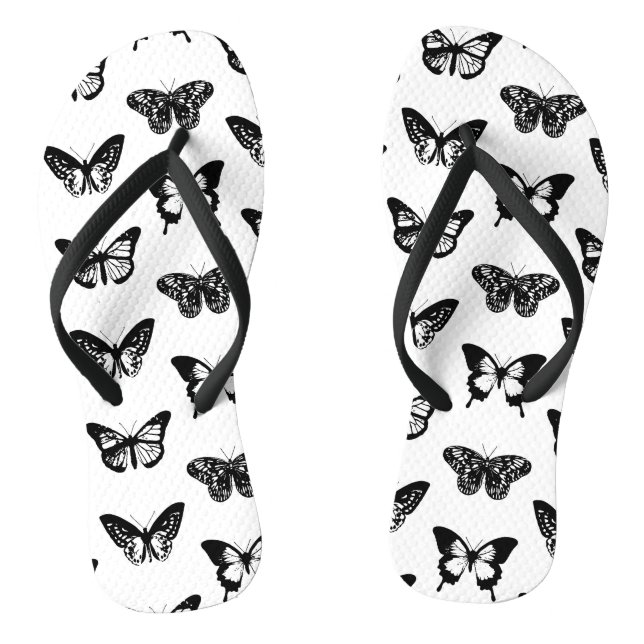 Butterfly sketch, black and white flip flops (Footbed)