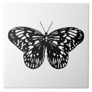Butterfly sketch, black and white  tile