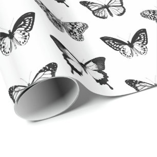 Butterfly sketch, black and white wrapping paper
