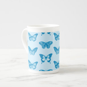 Butterfly sketch, cerulean and sky blue bone china mug