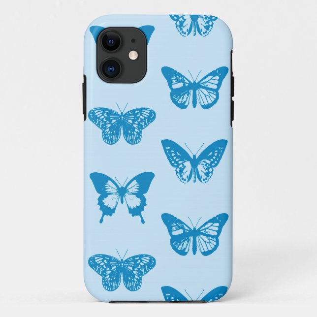 Butterfly sketch, cerulean and sky blue Case-Mate iPhone case (Back)