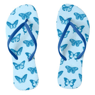 Butterfly sketch, cerulean and sky blue flip flops