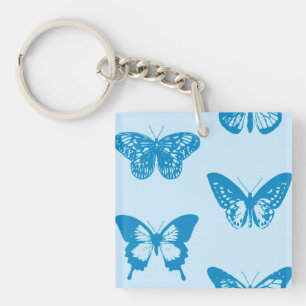 Butterfly sketch, cerulean and sky blue key ring