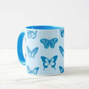 Butterfly sketch, cerulean and sky blue mug