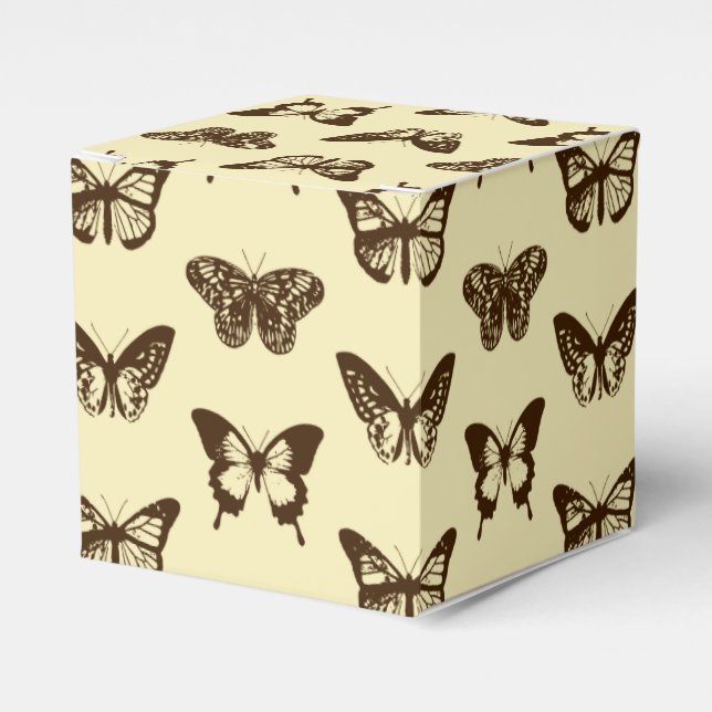 Butterfly sketch, chocolate brown on beige favour box (Front Side)