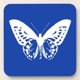 Butterfly sketch, cobalt blue and white coaster