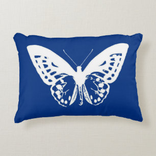 Butterfly sketch, cobalt blue and white decorative cushion