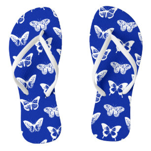 Butterfly sketch, cobalt blue and white flip flops
