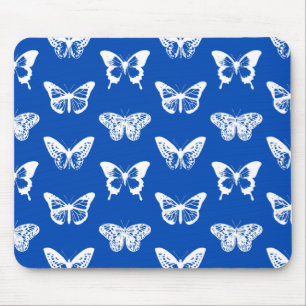 Butterfly sketch, cobalt blue and white mouse mat