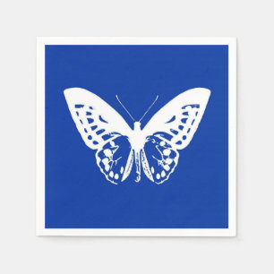 Butterfly sketch, cobalt blue and white napkin