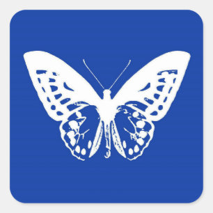 Butterfly sketch, cobalt blue and white square sticker
