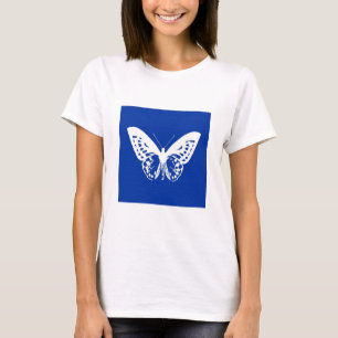Butterfly sketch, cobalt blue and white T-Shirt