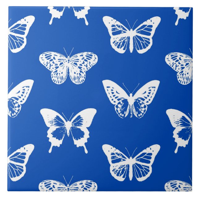 Butterfly sketch, cobalt blue and white tile (Front)
