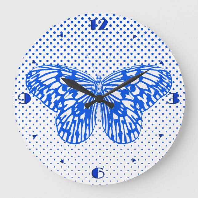 Butterfly sketch, cobalt blue large clock (Front)