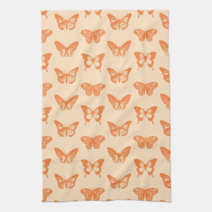Butterfly Sketch, Coral and Pastel Orange Tea Towel