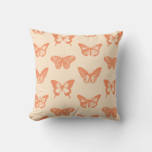Butterfly sketch, coral orange cushion
