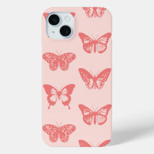 Butterfly sketch, coral pink iPhone 15 mini case