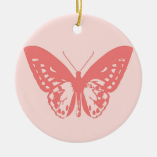 Butterfly sketch, coral pink ceramic tree decoration