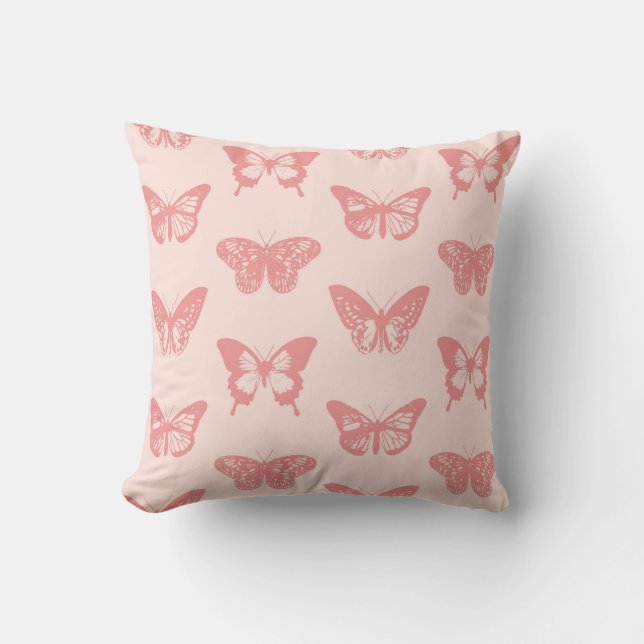 Butterfly sketch, coral pink cushion (Front)
