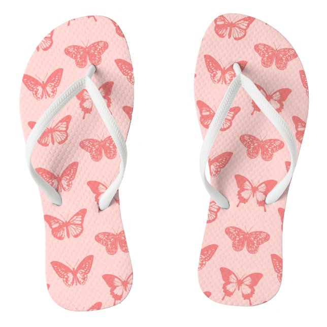 Butterfly sketch, coral pink flip flops (Footbed)