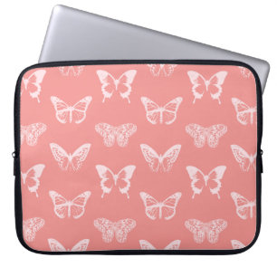 Butterfly sketch, coral pink laptop sleeve