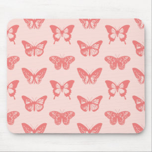Butterfly sketch, coral pink mouse mat